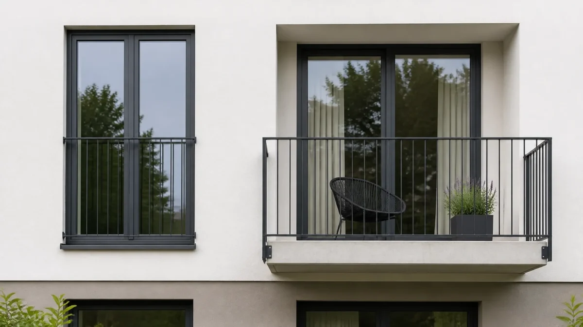 Francouzský balkon bez podesty a klasický balkon s podestou